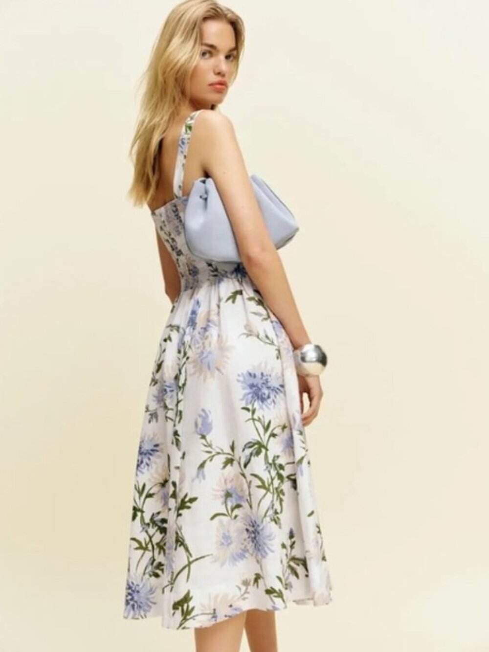 NEW Reformation Janu Midi Linen Dress Serenity White Blue Floral | US 6 / UK 10 - Picture 4 of 14